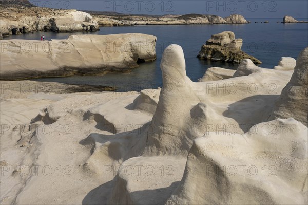 White rocks on the coast near Sarakinikoer, Milos, Cyclades, Greece, Europe