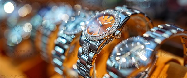Close-up of luxury watches with a bokeh background, AI generated