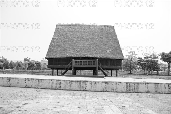 Traditional architecture of a Bahnar ethnic stilt house or Rong House in Pleiku countryside, Vietnam, Asia