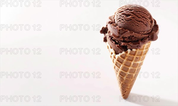 Chocolate ice cream cone on white background AI generated