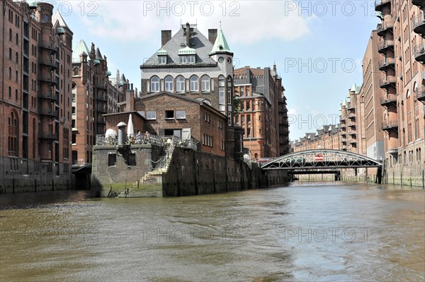 The Speicherstadt in Hamburg with its characteristic brick buildings and water canals, Hamburg, Hanseatic City of Hamburg, Germany, Europe