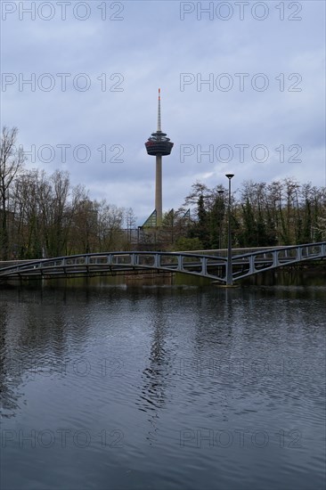 Bridge in the Mediapark, behind it the television tower, Cologne, Germany, Europe