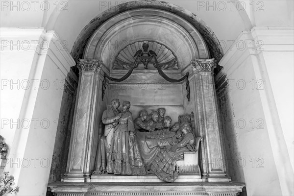 Sculpture group at the father's grave, Monumental Cemetery, Cimitero monumentale di Staglieno), Genoa, Italy, Europe