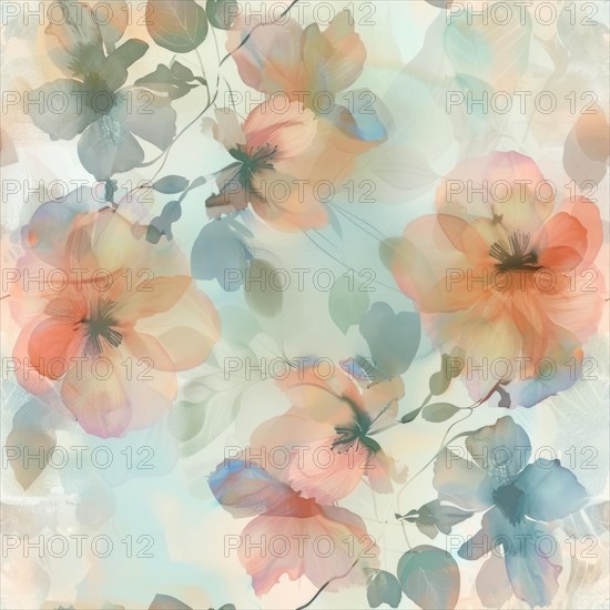 Floral watercolor pattern with delicate roses and foliage AI generated