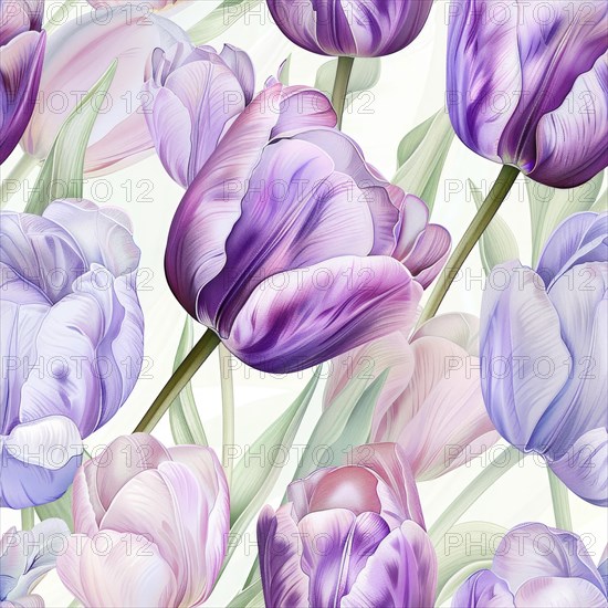 Seamless tulip watercolor flowers pattern AI generated