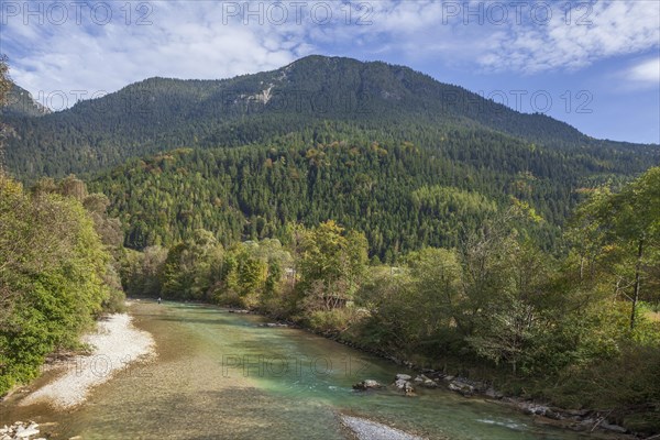 Loisach with Ammergau Alps, Garmisch-Partenkirchen, Werdenfelser Land, Upper Bavaria, Bavaria, Germany, Europe