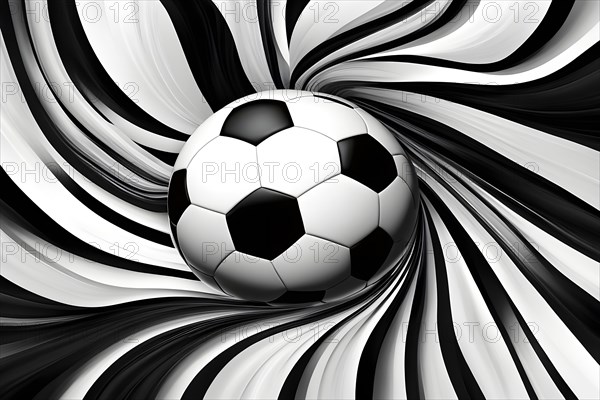 Football whistle transformed into abstract black and white art composed of fluid lines and harmonic shapes, AI generated