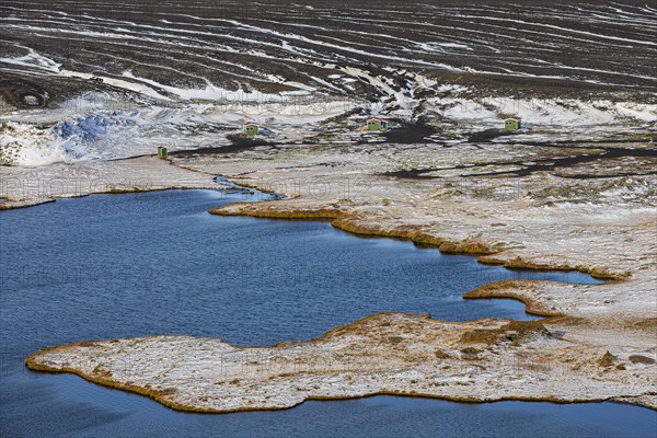 Crater lakes in a volcanic landscape, onset of winter, Fjallabak Nature Reserve, Sudurland, Iceland, Europe