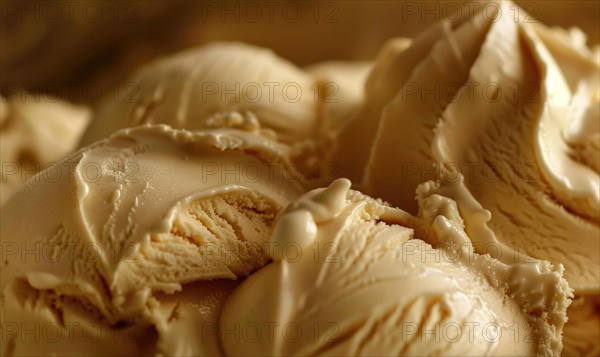Close-up of melting vanilla ice cream, abstract background with ice cream close up view AI generated