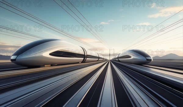 Dynamic bullet train racing on tracks encapsulating modern transportation technology, ai generated, AI generated