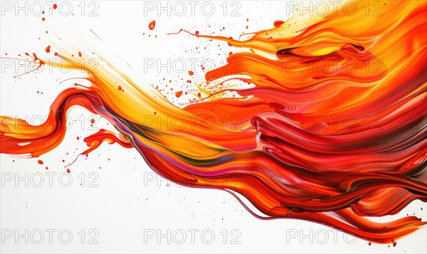 A brush glides across a white canvas. Orange, yellow and red gradient paint stroke. Abstract background AI generated