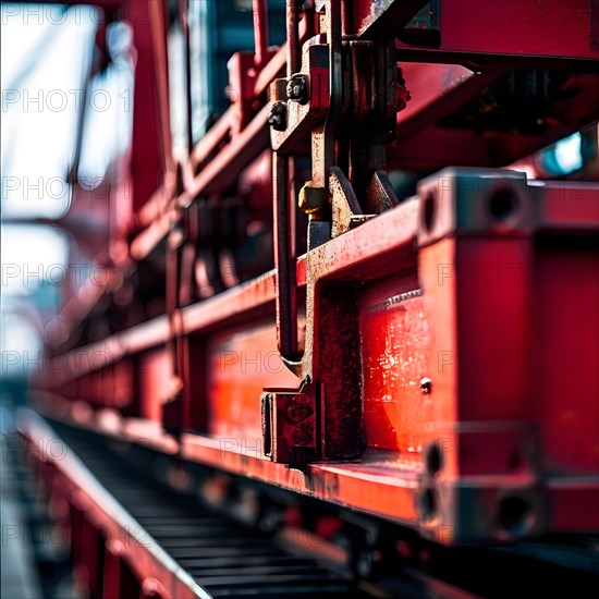 Detail of container crane interlocking mechanisms demonstrating efficient cargo handling, AI generated