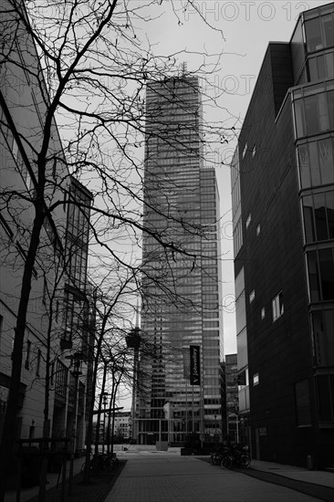 Building in the Mediapark, black and white, Cologne, Germany, Europe