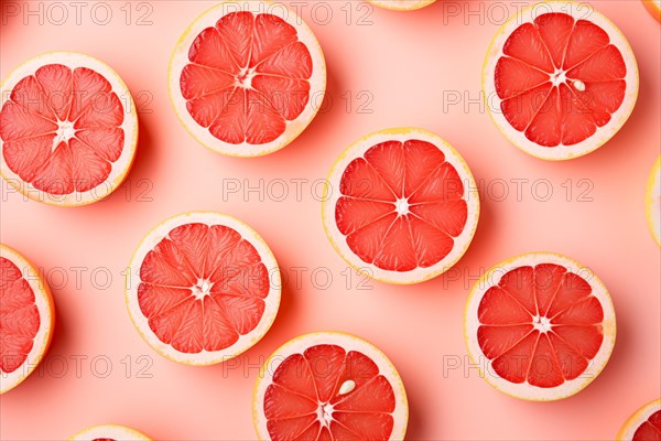 Top view of grapefruit slices on pink background. KI generiert, generiert, AI generated