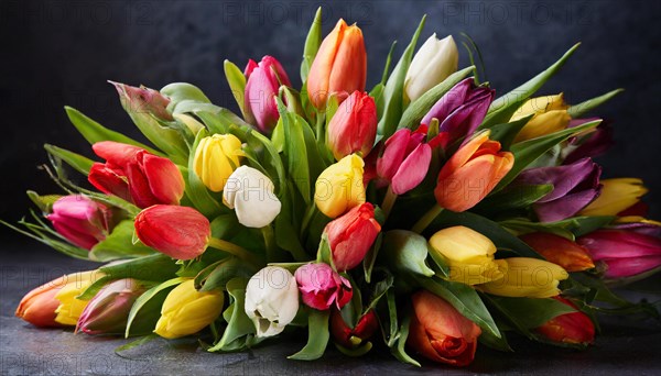 A large bouquet of colourful tulips, spring, AI generated, AI generated