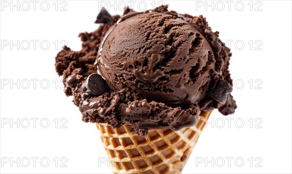 Chocolate ice cream cone on white background AI generated