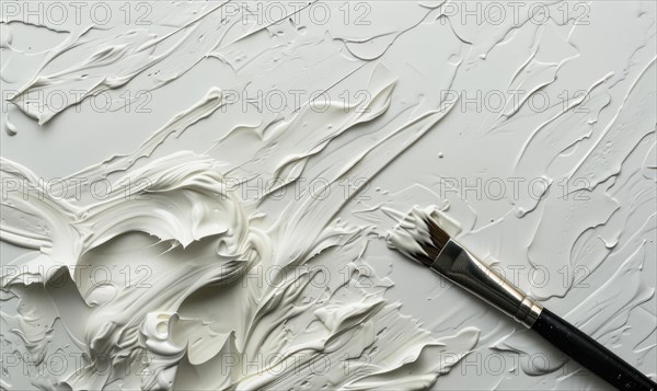 White paint brush stroke on white background. Abstract artistic background AI generated