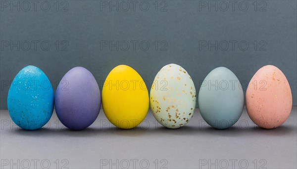 Colourful Easter eggs arranged in a row, Easter symbol, AI generated, AI generated