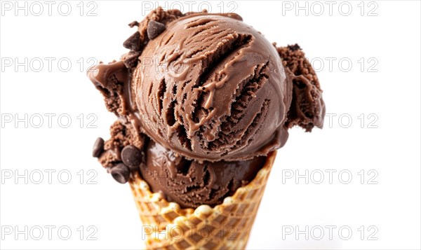 Chocolate ice cream cone on white background AI generated