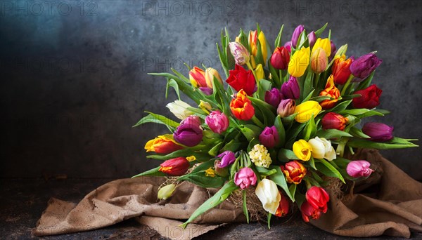 A large bouquet of colourful tulips, spring, AI generated, AI generated