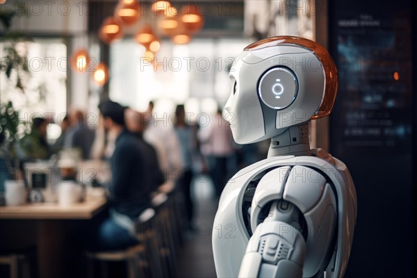 Artificial intelligence robot working as waiter in restaurant. KI generiert, generiert, AI generated