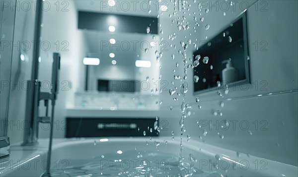 Tranquil scene of water droplets falling into a modern bathtub AI generated