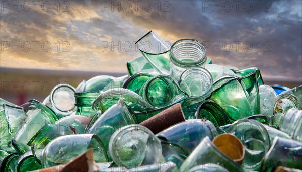 Old glass in a pile, AI generated, AI generated