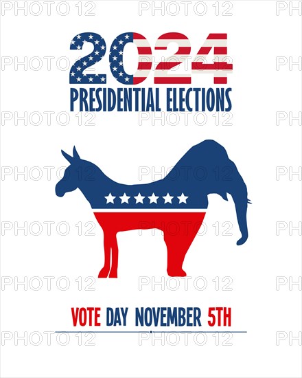 2024 Presidential vector template with republicans and democrats symbols over white background