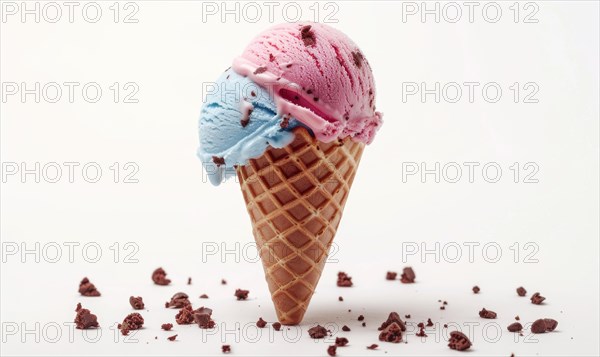 Neapolitan ice cream cones on white background AI generated