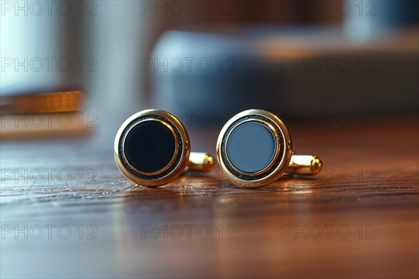 Close-up of elegant cufflinks against a dark background, highlighting a luxurious fashion accessory, AI generated
