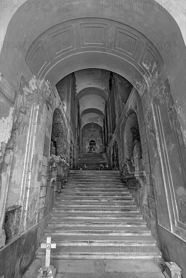 Staircase to the upper burial level, Monumental Cemetery, Cimitero monumentale di Staglieno), Genoa, Italy, Europe