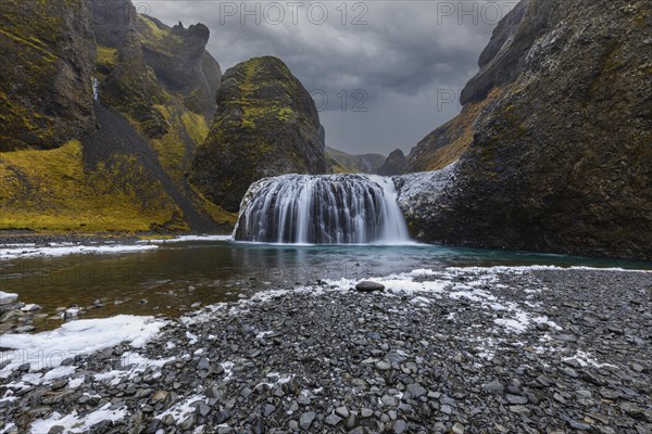 Stjornarfoss waterfall, near Kirkjubaejarklaustur, Sudurland, Iceland, Europe