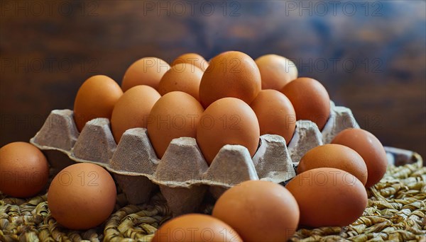 Food, fresh brown hen's eggs, free range eggs, AI generated, AI generated