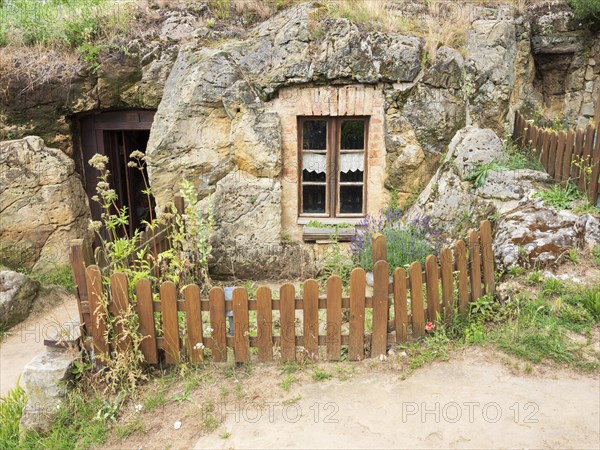 Cave dwelling on the Schaeferberg in Langenstein, Harz foreland, Halberstadt, Saxony-Anhalt, Germany, Europe