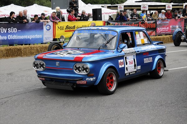 NSU TT, model year 1968, A blue rally car with the number 168 in front of spectators at a historic racing event, SOLITUDE REVIVAL 2011, Stuttgart, Baden-Wuerttemberg, Germany, Europe