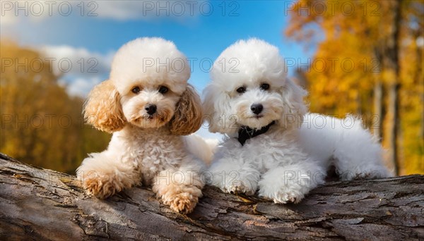 AI generated, animals, mammals, dog, domestic dogs (Canis lupus familiaris), white, cream-coloured, two dogs