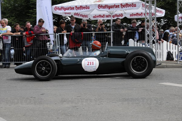 Vintage racing car at the starting line, ready to race, with the driver in focus, SOLITUDE REVIVAL 2011, Stuttgart, Baden-Wuerttemberg, Germany, Europe
