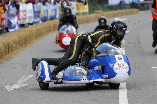 Rider and passenger in a bend during a motorbike race with sidecar, SOLITUDE REVIVAL 2011, Stuttgart, Baden-Wuerttemberg, Germany, Europe