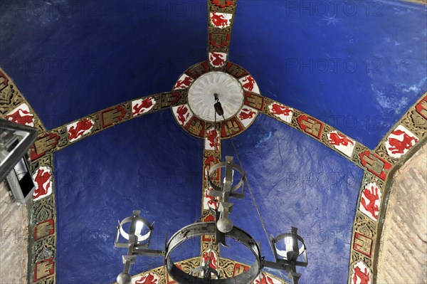 Castillo de Santa Catalina in Jaen, view of an ornate ceiling with chandelier in medieval style, Granada, Andalusia, Spain, Europe