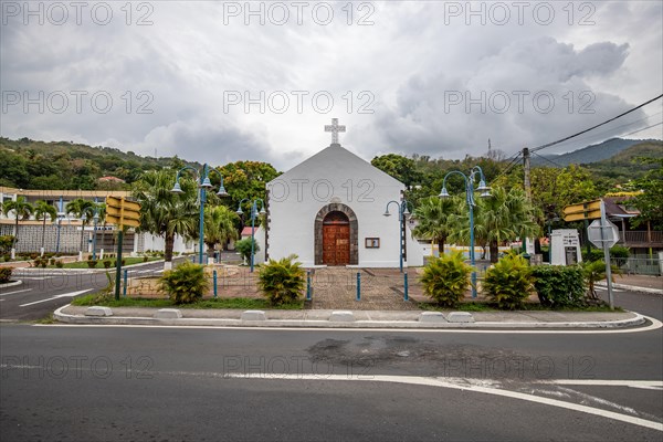 Deshaies, historic Caribbean wooden building of a street in Guadeloupe, Caribbean, French Antilles