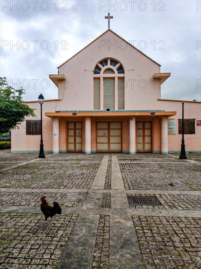 Deshaies, historic Caribbean wooden building of a street in Guadeloupe, Caribbean, French Antilles