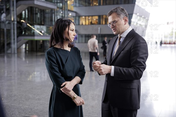 (L-R) Annalena Baerbock, Federal Foreign Minister, and Dmytro Kuleba, Foreign Minister of Ukraine, photographed on the margins of a joint meeting of the North Atlantic-Ukraine Council in the format of the Foreign Ministers of the States Parties and Ukraine. Brussels, 04.04.2024. Photographed on behalf of the Federal Foreign Office