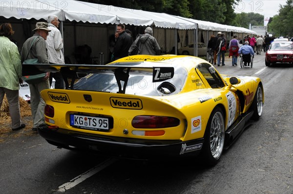 The rear view of a yellow racing car with a large rear wing, SOLITUDE REVIVAL 2011, Stuttgart, Baden-Wuerttemberg, Germany, Europe