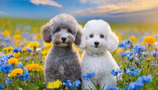 AI generated, animals, mammals, dog, domestic dogs (Canis lupus familiaris), two animals, white, silver