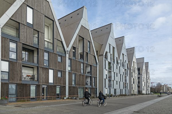 Modern architecture in the harbour, houses, people, Dunkirk, France, Europe