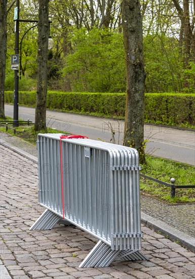 Barrier fences provided for a running event, Strasse des 17. Juni, Berlin, Germany, Europe