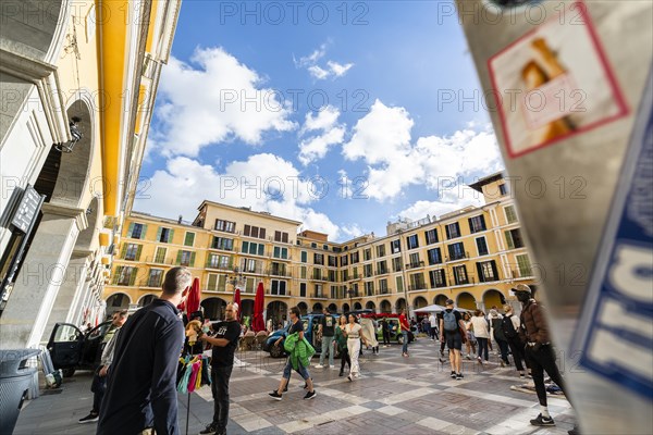 Palma de Mallorca, Spain, October 30 2023: crowded beautiful square in Palma de Mallorca, Spain, Europe