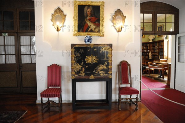 Langenburg Castle, An elegant room with historical furniture, paintings and visible furnishings, Langenburg Castle, Langenburg, Baden-Wuerttemberg, Germany, Europe