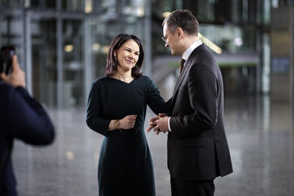 (L-R) Annalena Baerbock, Federal Foreign Minister, and Dmytro Kuleba, Foreign Minister of Ukraine, photographed on the margins of a joint meeting of the North Atlantic-Ukraine Council in the format of the Foreign Ministers of the States Parties and Ukraine. Brussels, 04.04.2024. Photographed on behalf of the Federal Foreign Office