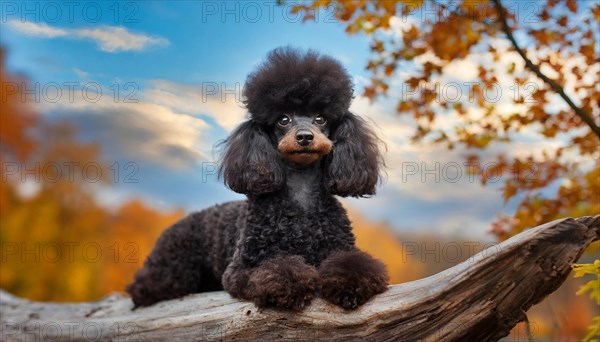 KI generated, animals, mammals, dog, domestic dogs (Canis lupus familiaris), black, black, sideways, autumn